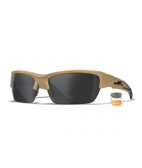 Wiley X Valor 2.5 sport- och skytteglasögon - Matt sandfärgat bågstativ med 3 linser
