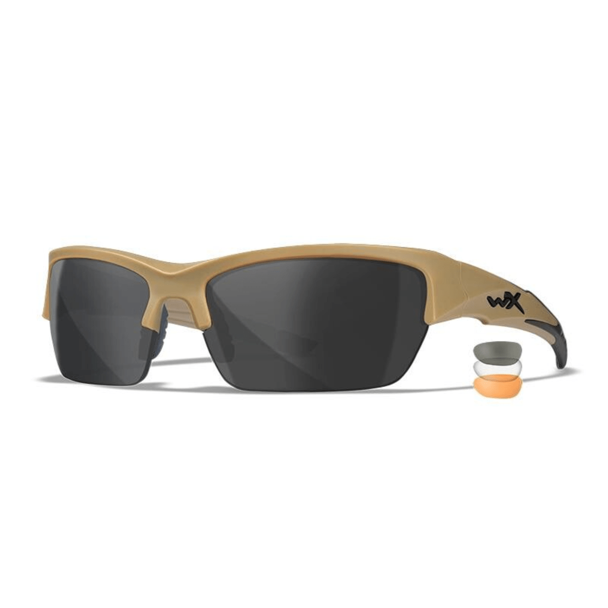 Wiley X Valor 2.5 sport- och skytteglasögon - Matt sandfärgat bågstativ med 3 linser