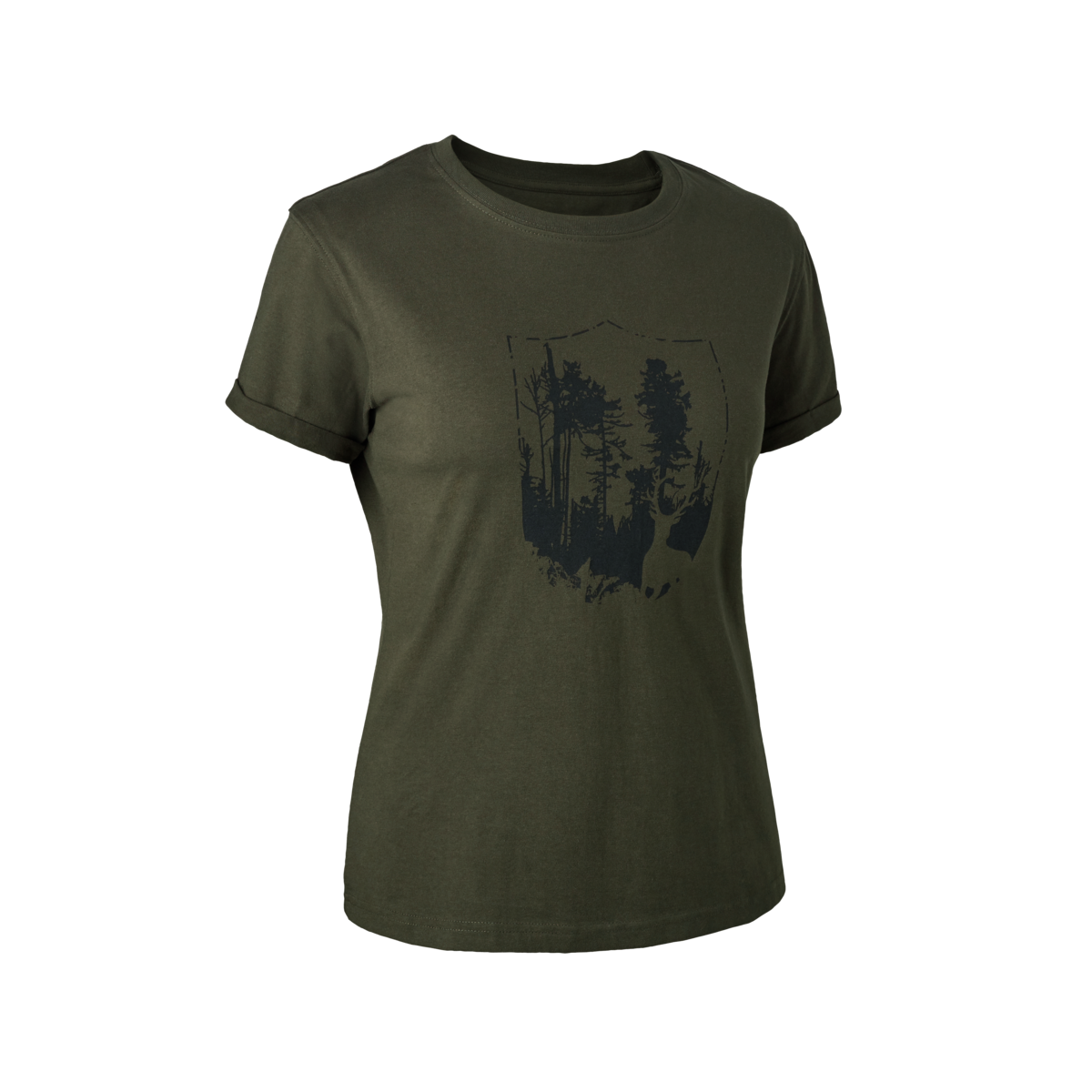 Deerhunter - Lady T-shirt med sköld storlek 40 Bark Green