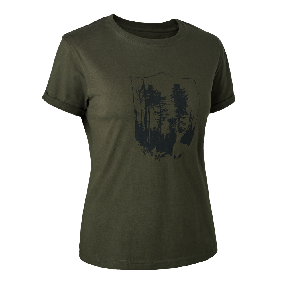 Deerhunter - Lady T-shirt med sköld storlek 40 Bark Green