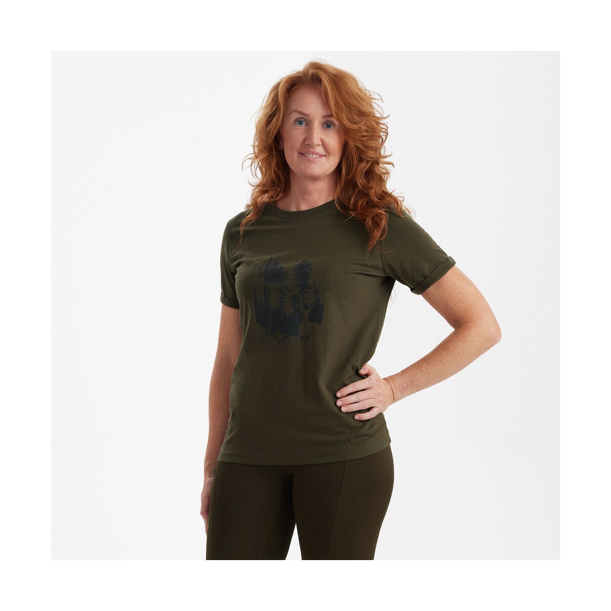 Deerhunter - Lady T-shirt med sköld storlek 40 Bark Green