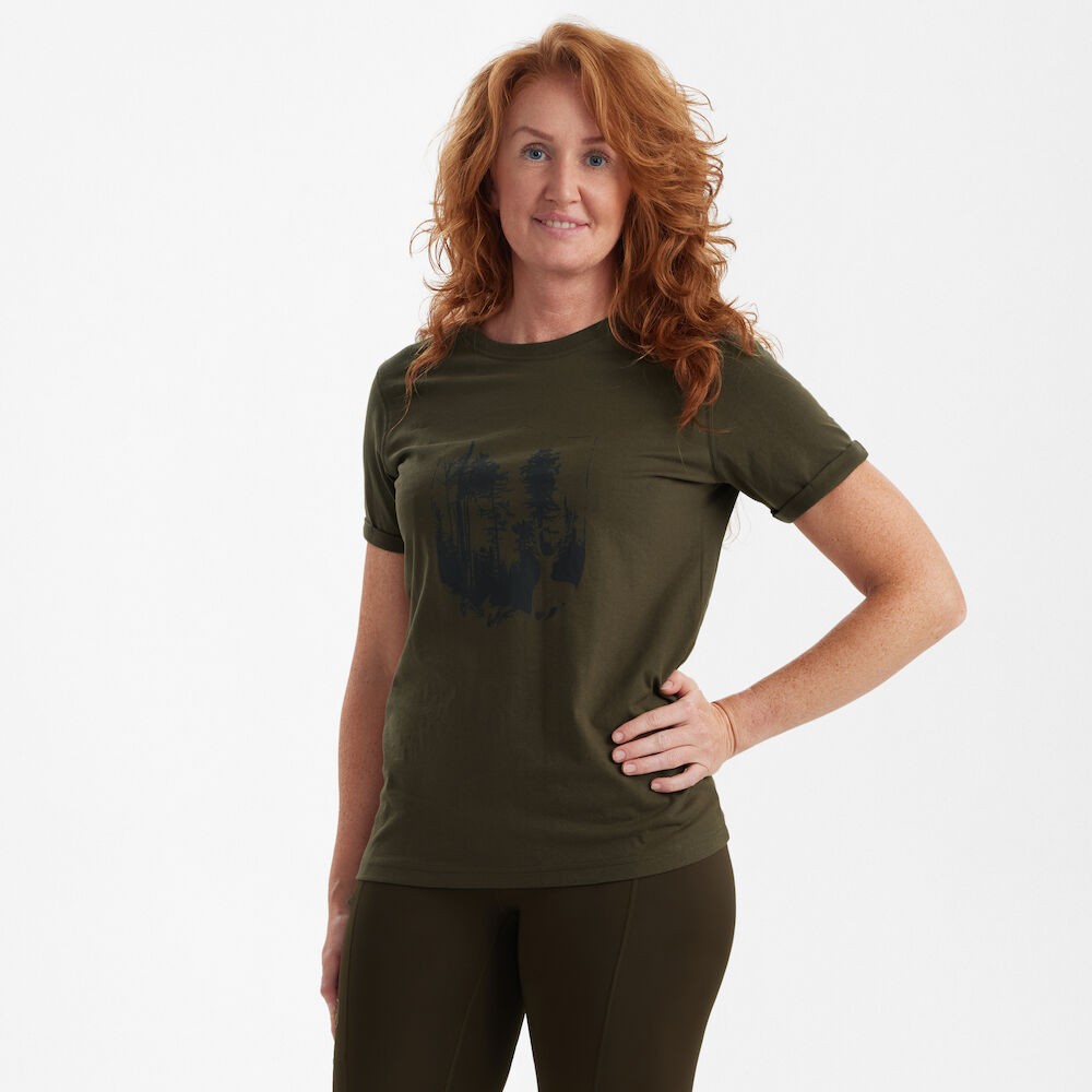 Deerhunter - Lady T-shirt med sköld storlek 40 Bark Green