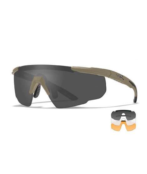 Wiley X Saber Advanced skyddsglasögon - Matt sandfärgad båge med Smoke, Clear och Light Rust