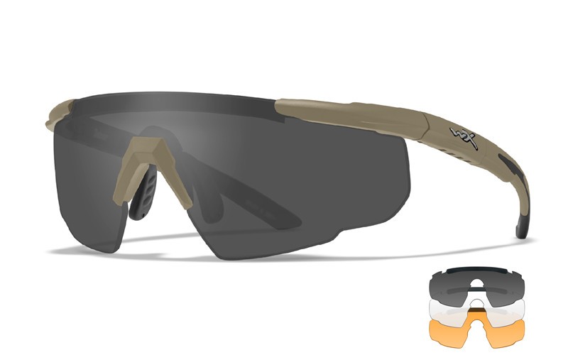 Wiley X Saber Advanced skyddsglasögon - Matt sandfärgad båge med Smoke, Clear och Light Rust